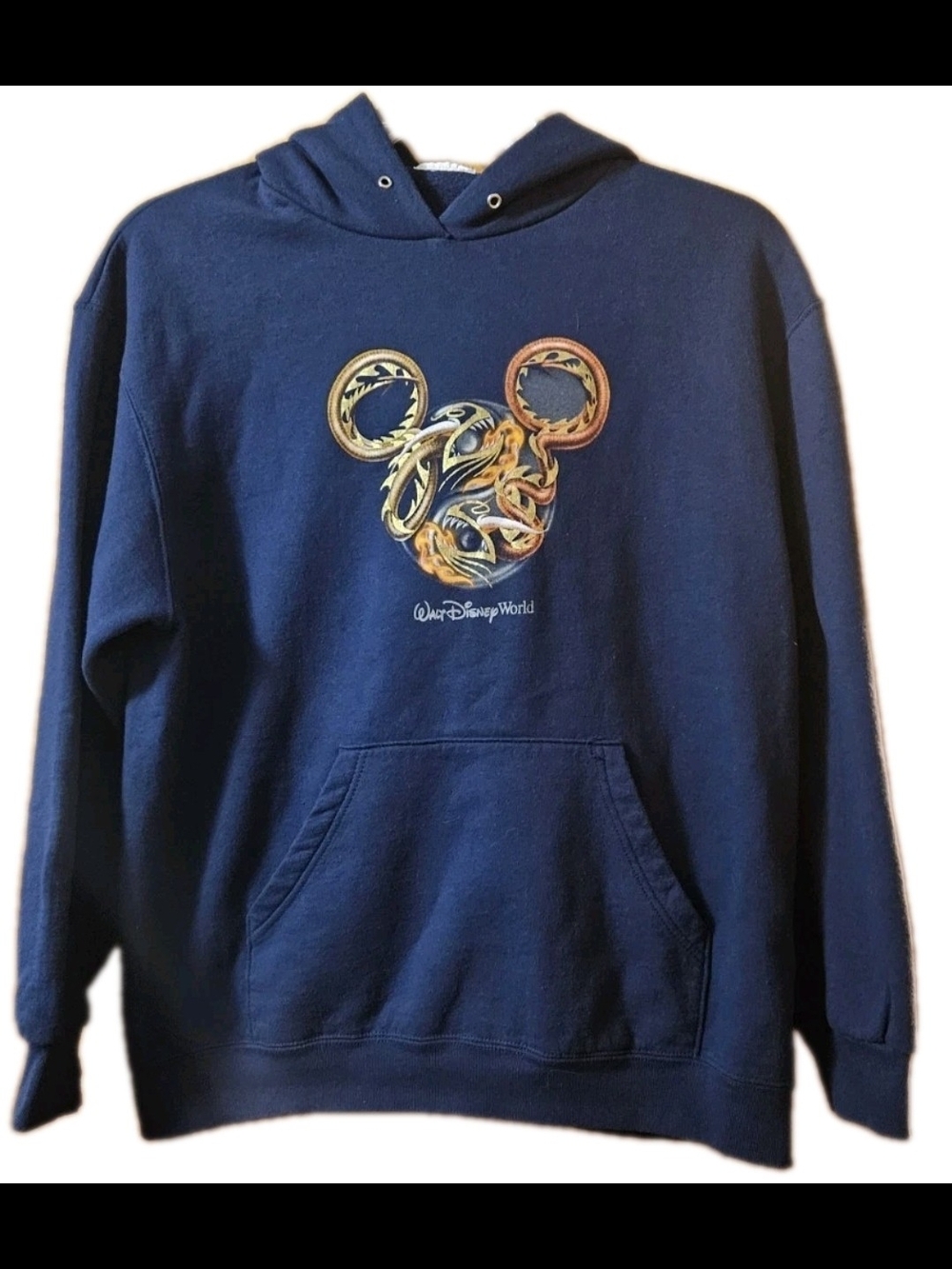 Disney Navy Pullover Hoodie with Gold & Orange Mickey Graphic